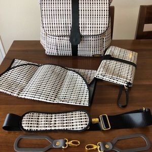 JJ Cole black and ivory diaper bag & changing pads